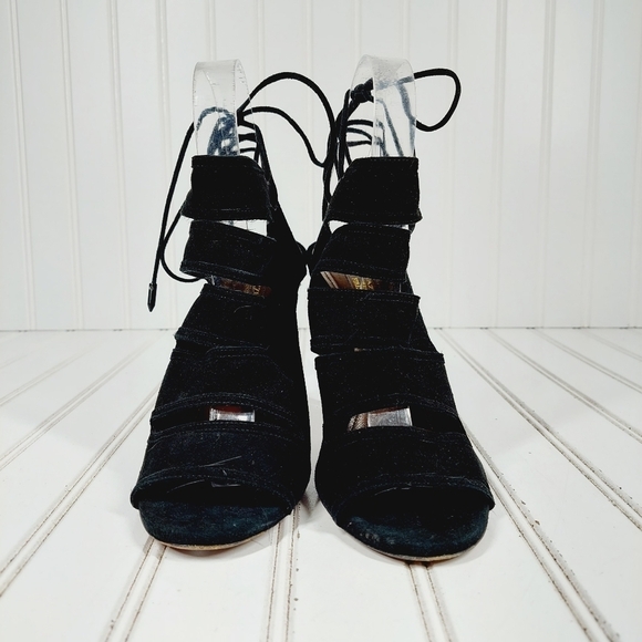 Aquazzura Black Lace Up Back Slip On High Heels Pep Toe Sandals B176 - Picture 3 of 11